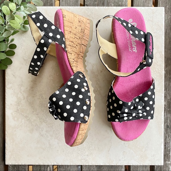 Skechers Shoes - Sketchers black white polkadot cork wedges